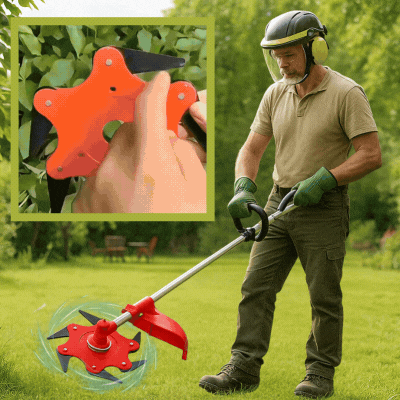 Risparmia fino all'80% del tempo nella cura del giardino – Testina tagliaerba a 6 lame in acciaio, rotazione indipendente, senza rotture né inceppamenti!