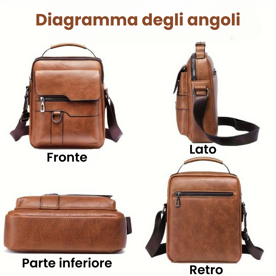 🇮🇹 Borsa a tracolla unisex in pelle bovina pieno fiore, impermeabile e antigraffio, stile vintage