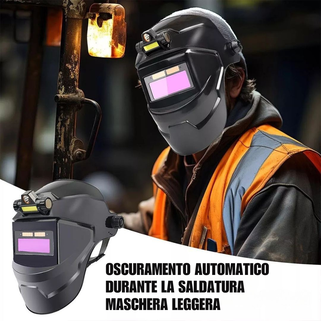 Maschera di saldatura auto-oscurante di alta qualità con luce LED, casco leggero, protezione completa degli occhi