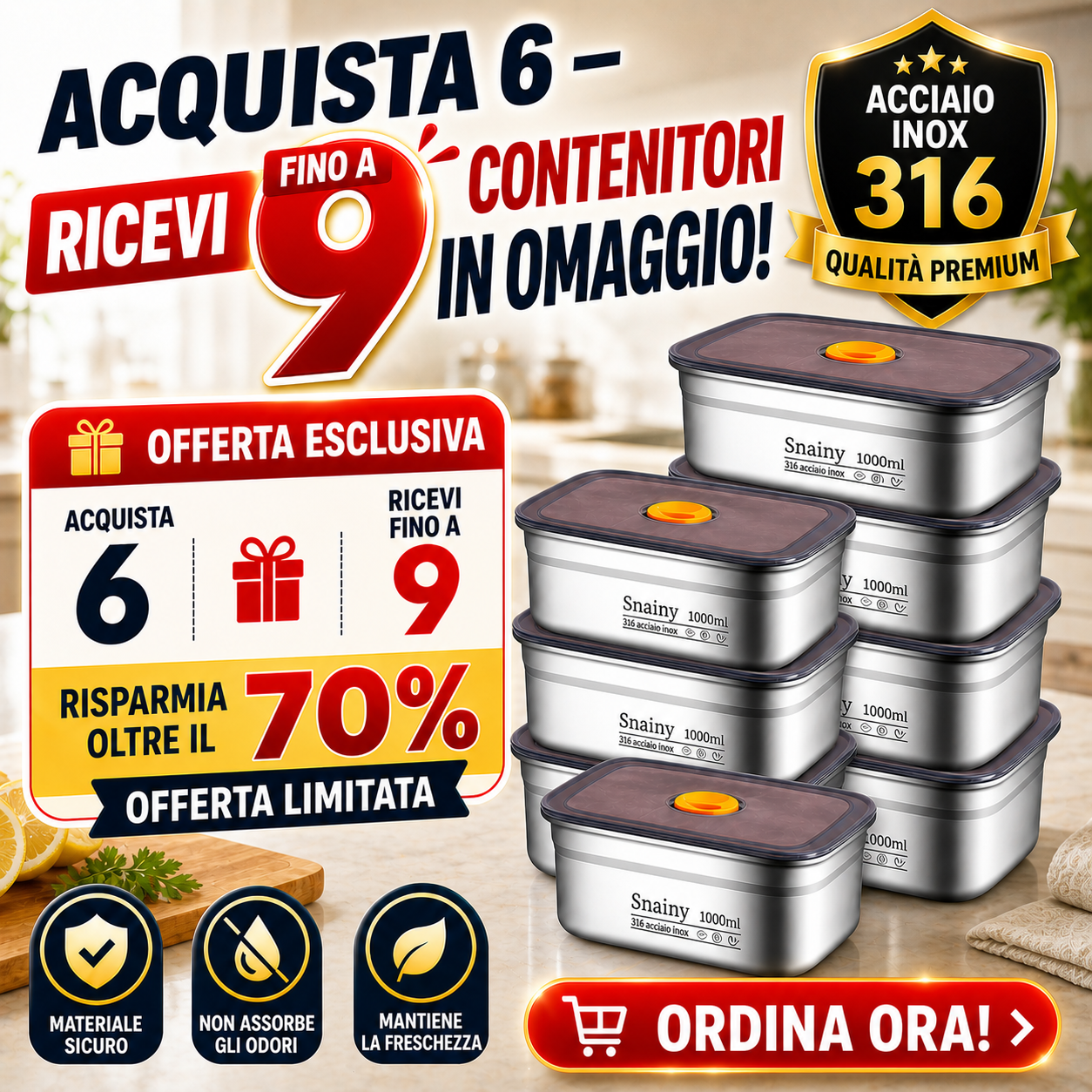 🛡Scatola Ermetica In Acciaio Inox Tedesco 316 Per Conservare Gli Alimenti