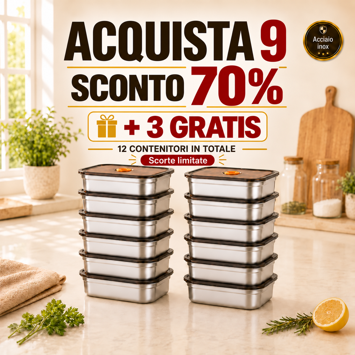 70% OFF | Set di contenitori sottovuoto in acciaio inox 316L