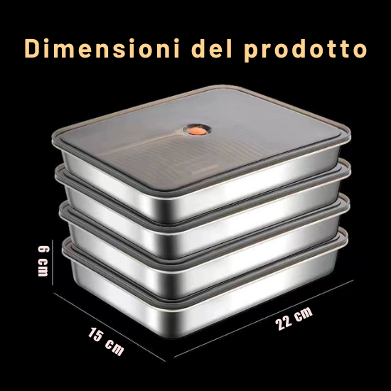 🥗 Contenitore per alimenti antibatterico in acciaio inox 304 con coperchio sottovuoto (22,5 x 15 x 6cm)