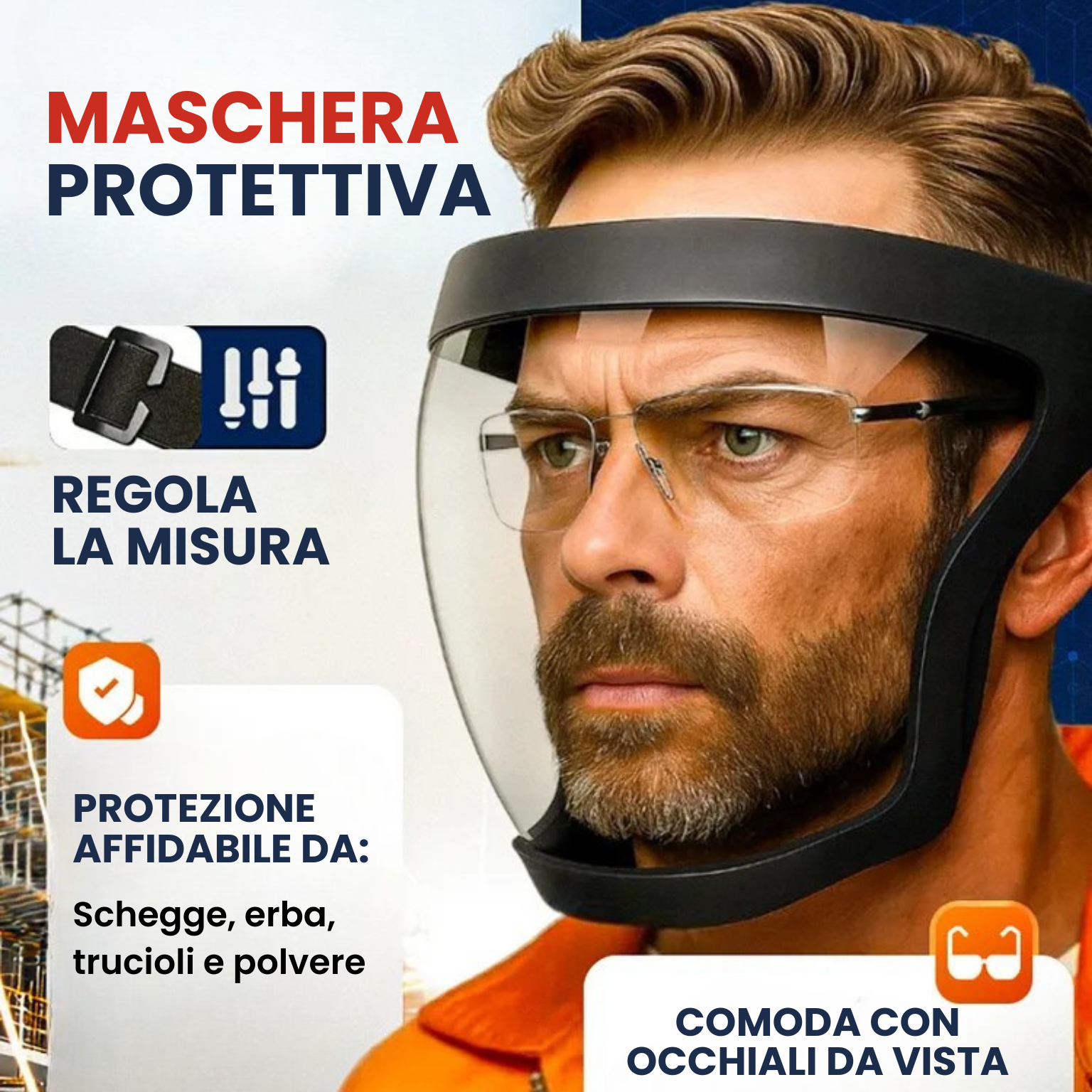🇮🇹 Maschera integrale di protezione, conforme agli standard UE dei materiali antiurto