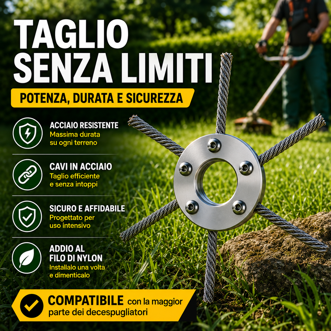 Lama per Decespugliatore | 6 Fili in Acciaio Trecciato
