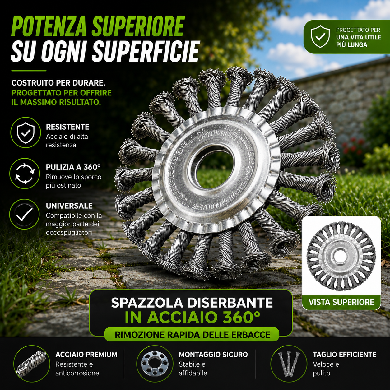 Disco in Filo d’Acciaio per Decespugliatore — Taglio a 360° | Compatibilità Universale