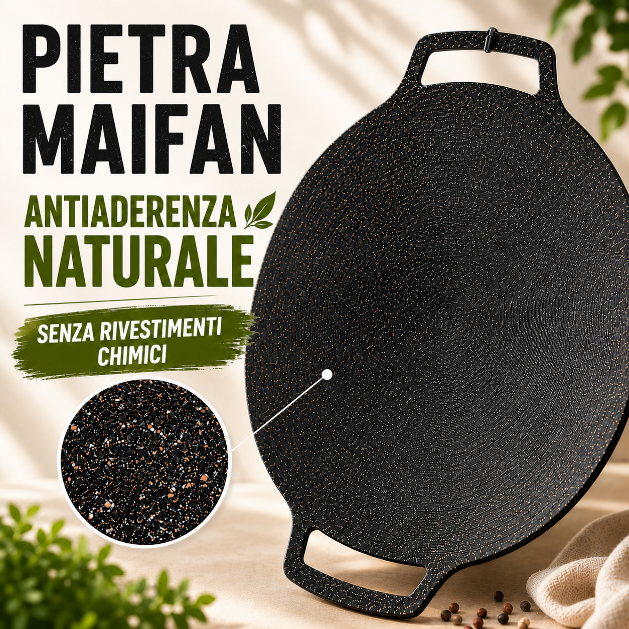Padella in pietra Maifan antiaderente a 6 strati compatibile con induzione IH