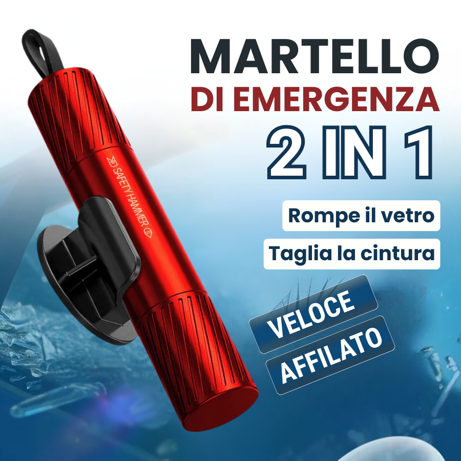 🇮🇹 Martello di emergenza per auto a doppia testa – rompe i vetri e taglia le cinture di sicurezza