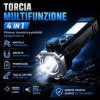Torcia LED Super Luminosa 4in1 di Emergenza – Rompivetro, Taglia Cintura, Power Bank