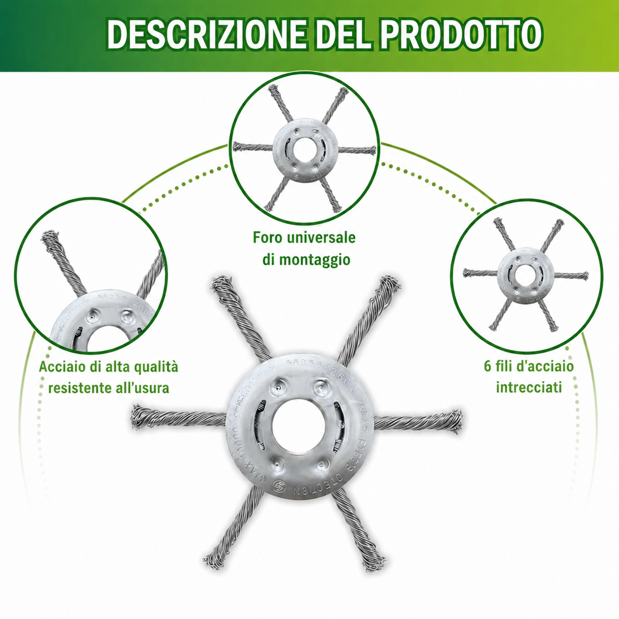 Testina per Decespugliatore Universale — 6 Lame Acciaio Inox