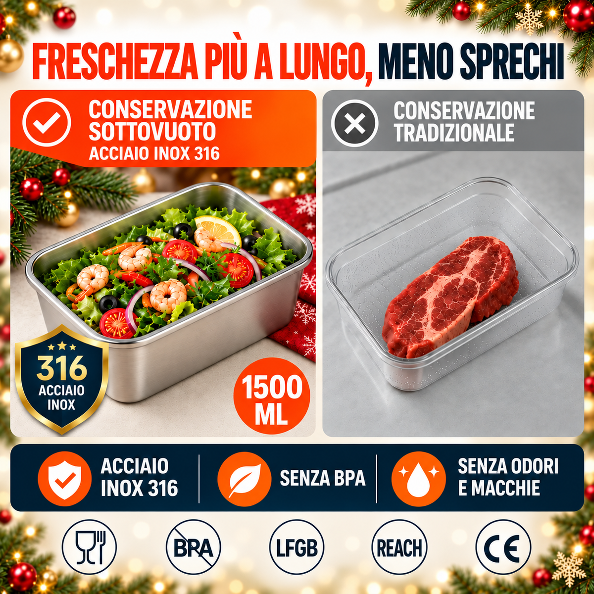 ✨ Prendi 12, Paghi 6 | Contenitore per alimenti sottovuoto in acciaio inossidabile 316L (Grande capacità)
