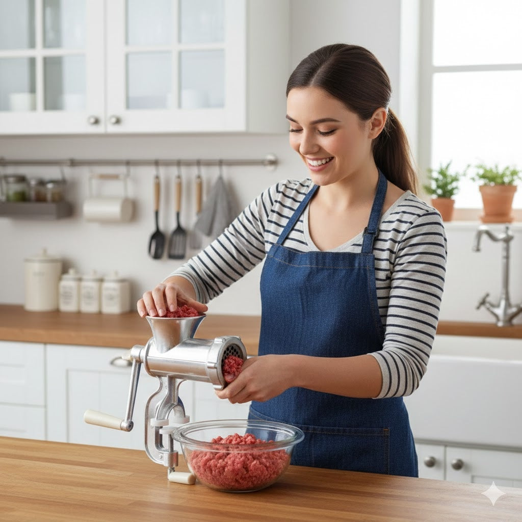 ⚡ Tritacarne manuale domestico con insaccatore per salsicce, compatto e pratico