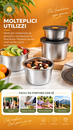 🎁 Prendine 12, pagane solo 6 | Contenitore rotondo in acciaio inox con coperchio sottovuoto (FORMATO GRANDE - 1000 ml)