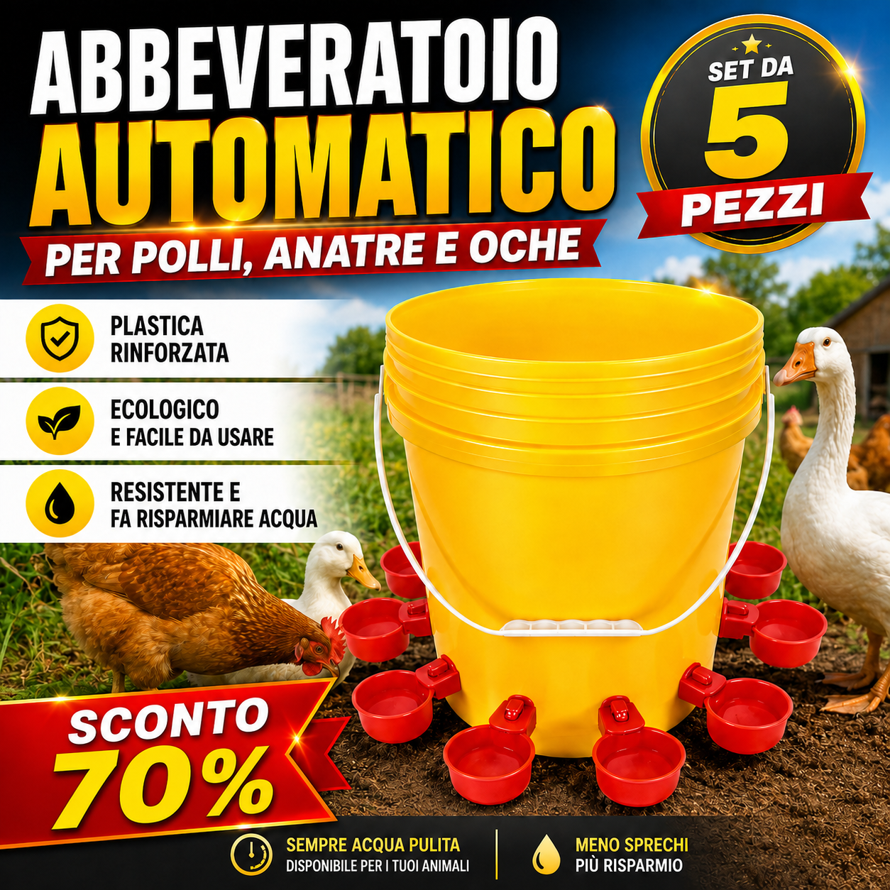 🐓 Abbeveratoio Automatico per Pollame – Acqua Sempre Pulita, Meno Sprechi e Meno Lavoro
