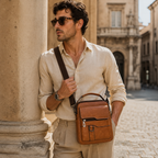 Borsa a tracolla unisex in pelle bovina pieno fiore, impermeabile e antigraffio, stile vintage