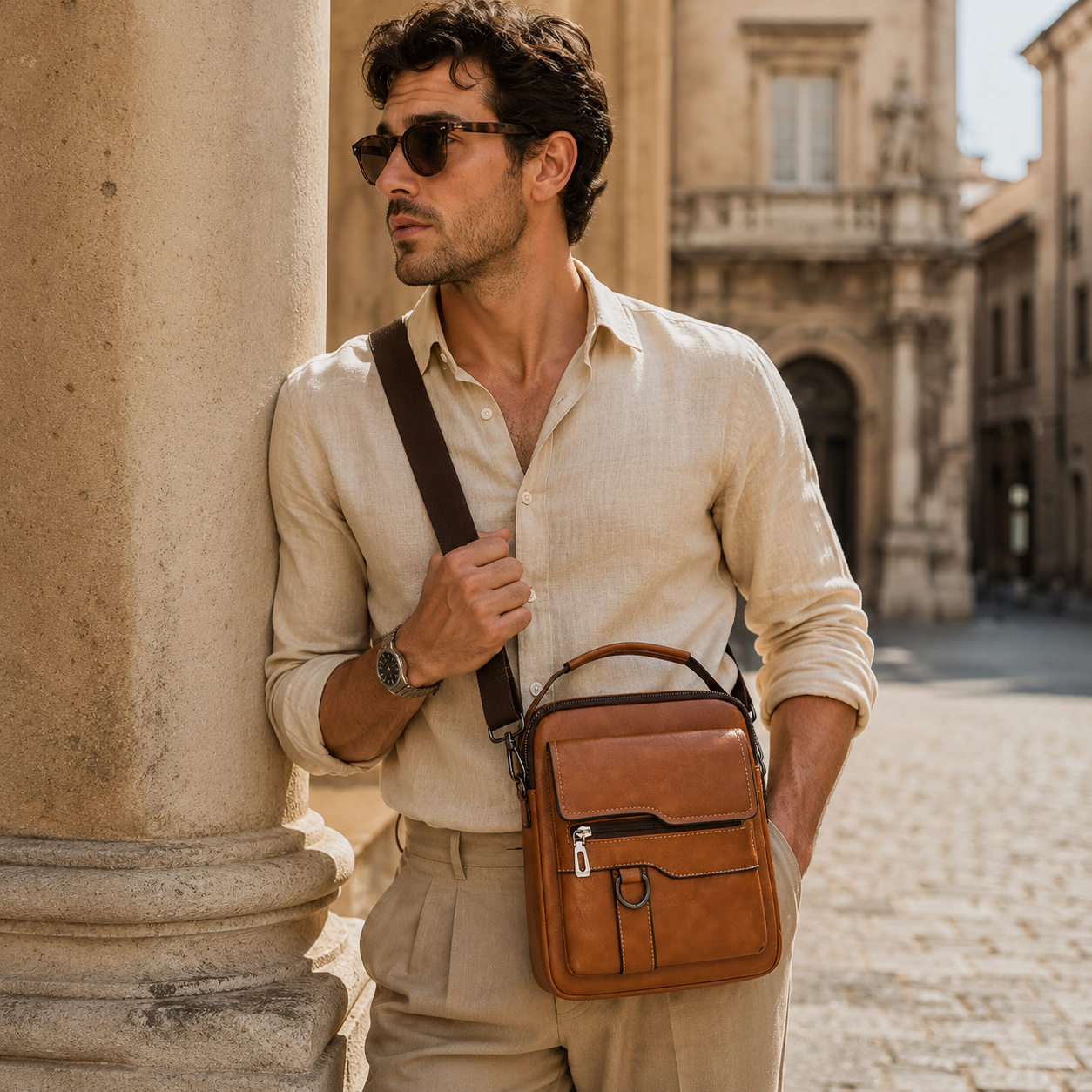 Borsa a tracolla unisex in pelle bovina pieno fiore, impermeabile e antigraffio, stile vintage
