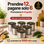 🎁 Prendine 12, pagane solo 6 | Contenitore rotondo in acciaio inox con coperchio sottovuoto (FORMATO GRANDE - 1000 ml)