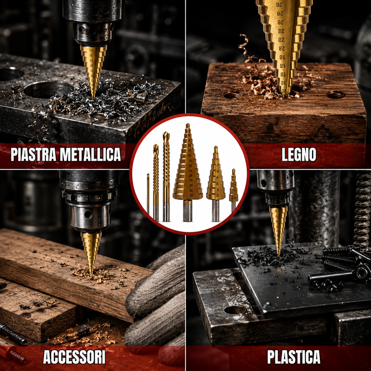 TitanDrill™ – Set di Punte a Gradini in Titanio (6 Punte Multifunzionali)