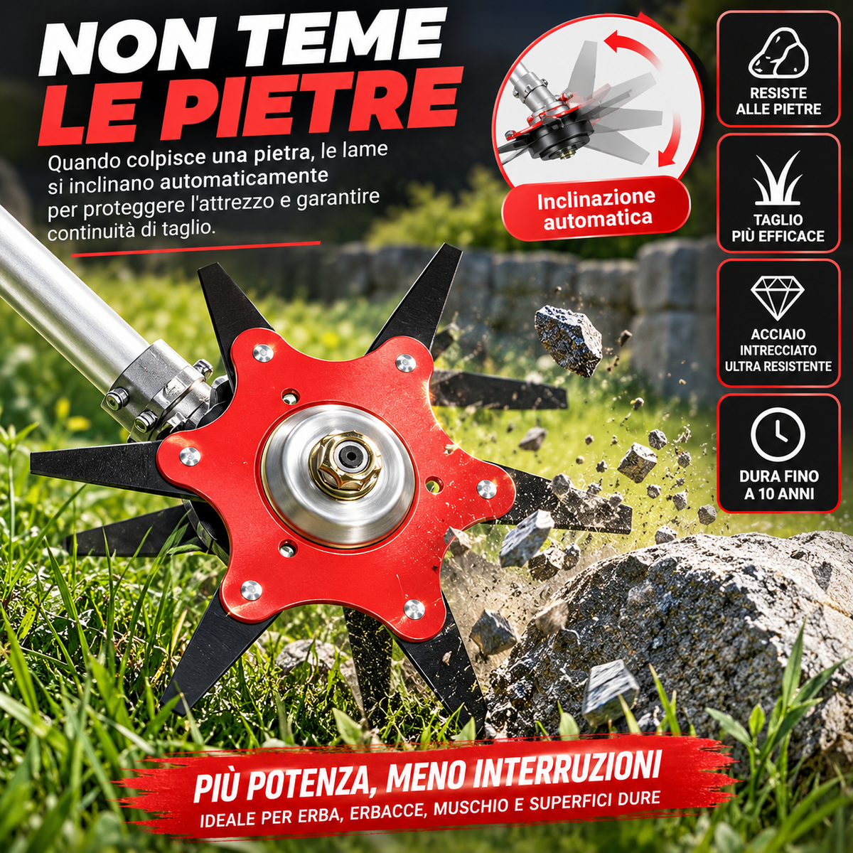 [🎁 4 ACCESSORI INCLUSI] Lama tagliaerba a 6 lame in acciaio al manganese