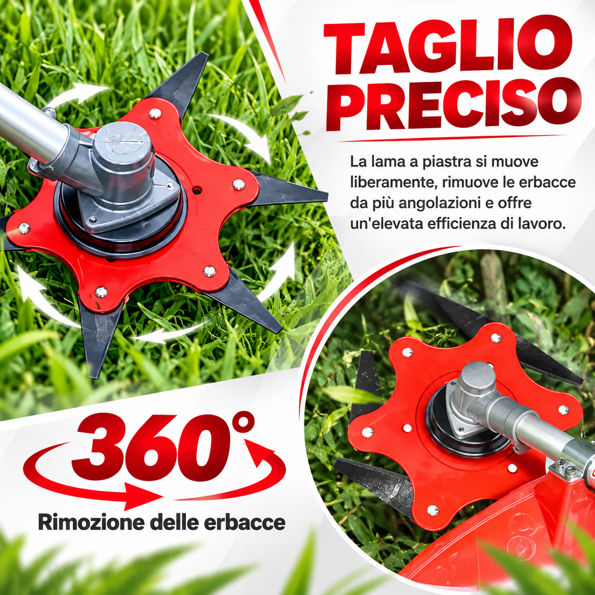[🎁7 ACCESSORI INCLUSI] Lama tagliaerba a 6 lame in acciaio al manganese