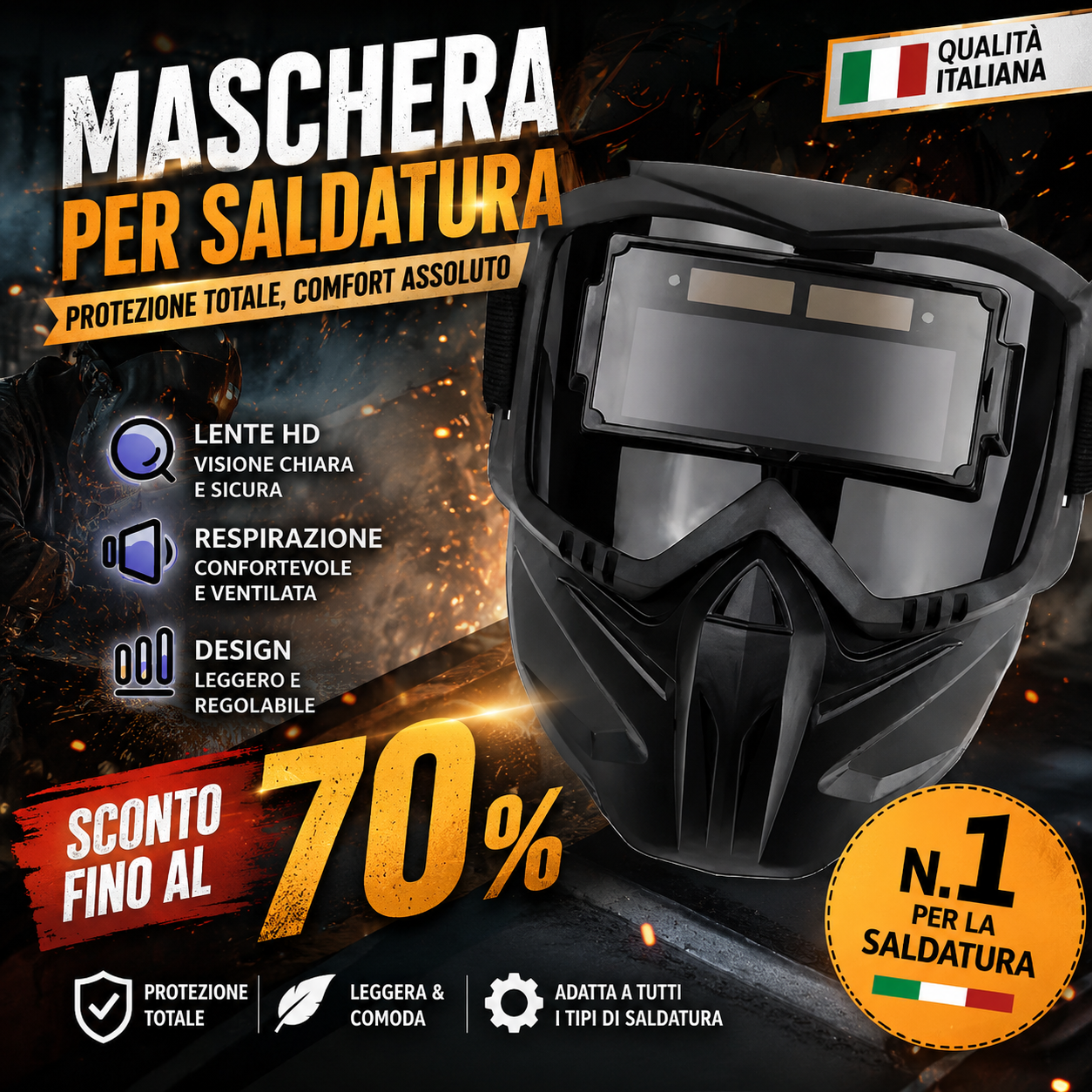 ⚡Maschera Da Saldatura Con Oscuramento Automatico 0,1 Ms – Smontabile In 2 Parti, Protezione Totale