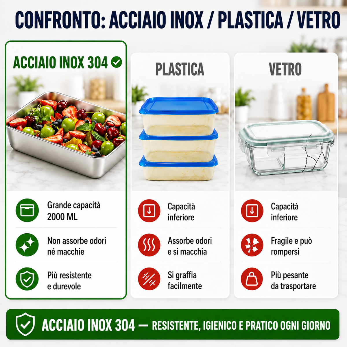 🎁 RICEVI 12, PAGHI SOLO 6! | Contenitori per alimenti in acciaio inox 304 – 2000 ml