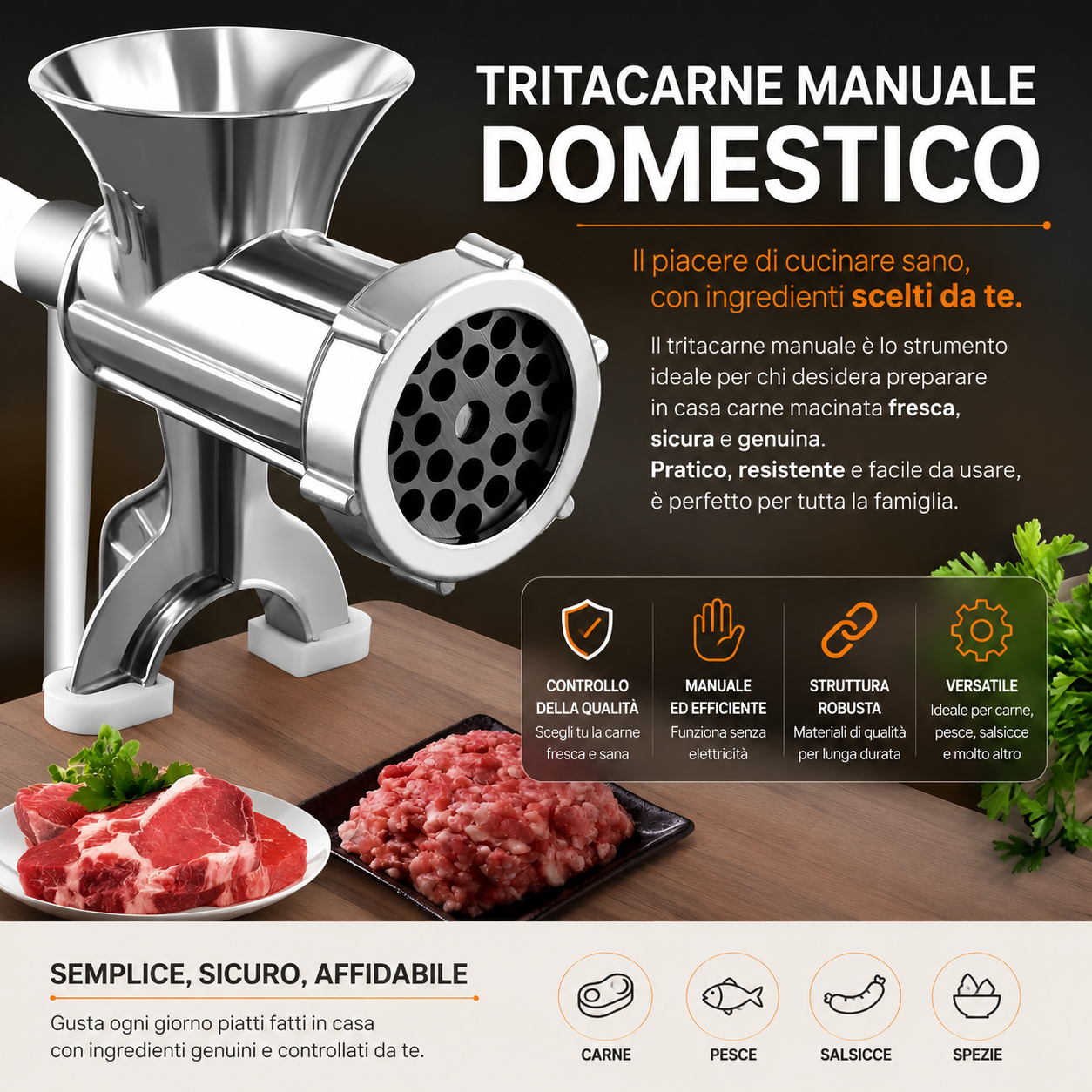 ✨Tritacarne manuale domestico con insaccatore per salsicce, compatto e pratico