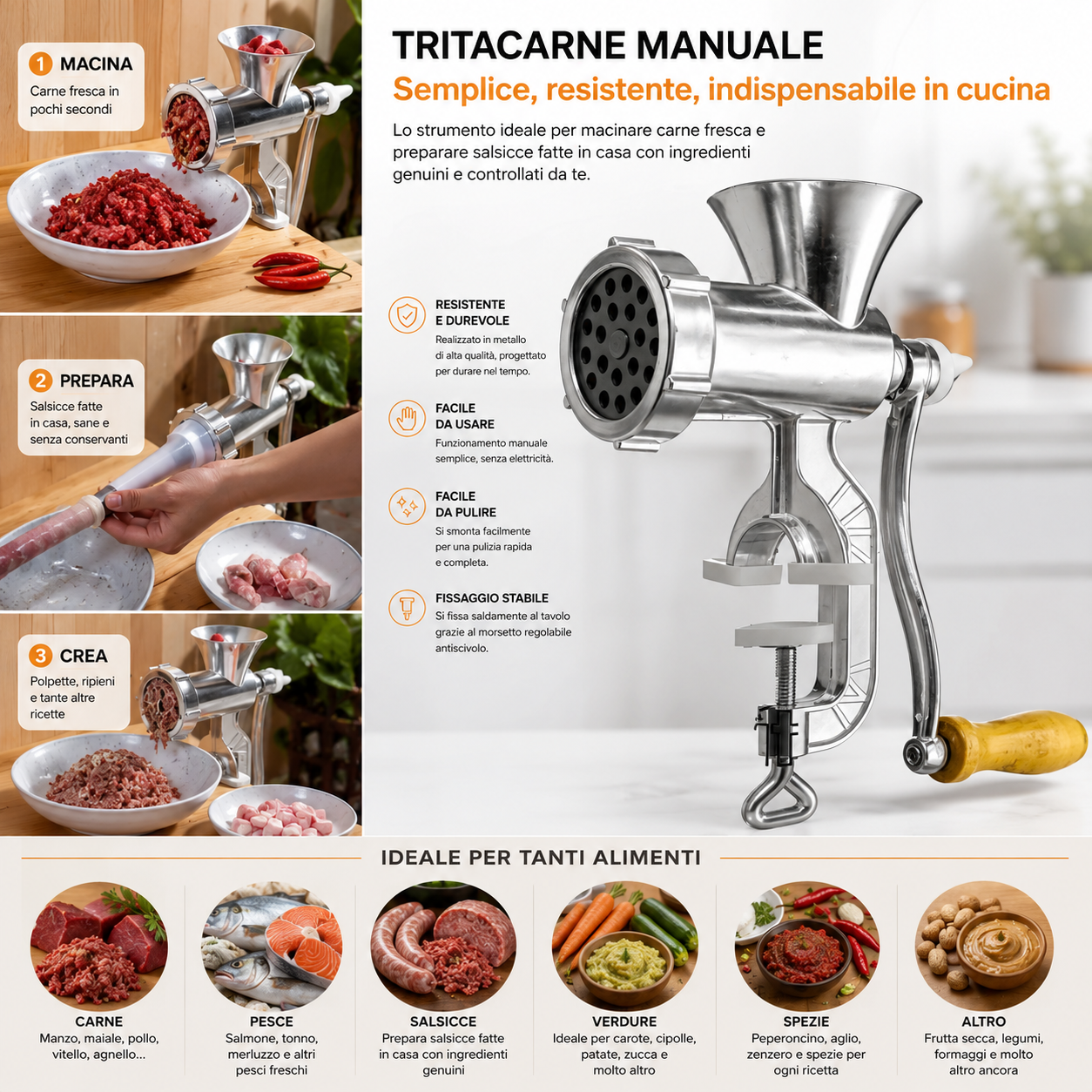 ✨Tritacarne manuale domestico con insaccatore per salsicce, compatto e pratico