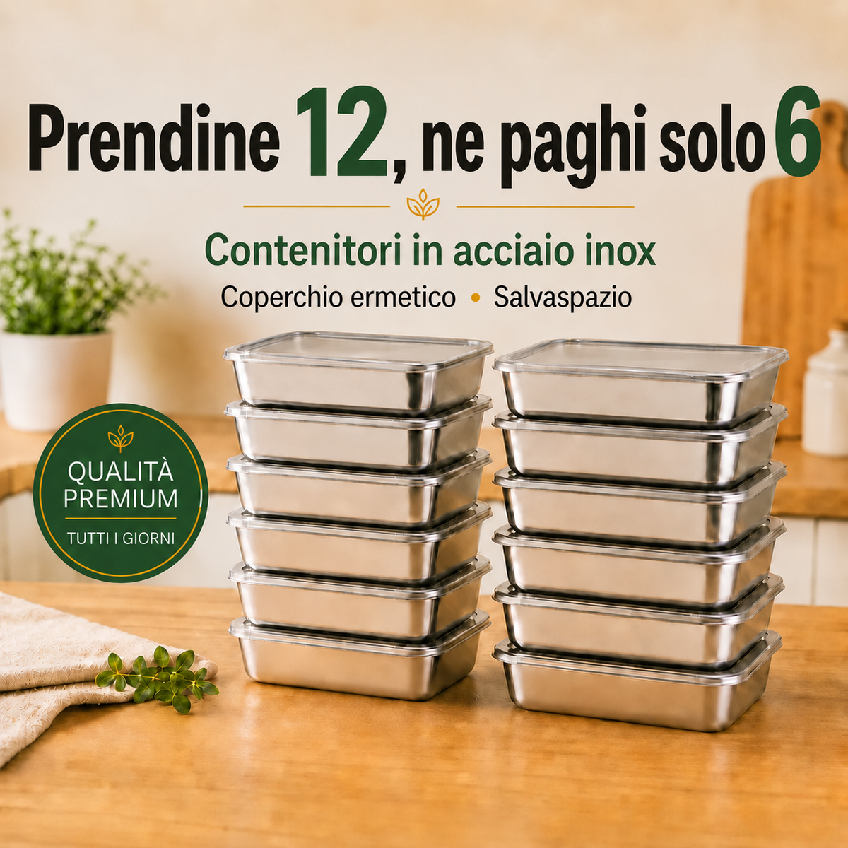 Portane a casa 12, pagane 6 | Contenitori in acciaio inox 304 da 2000 ml