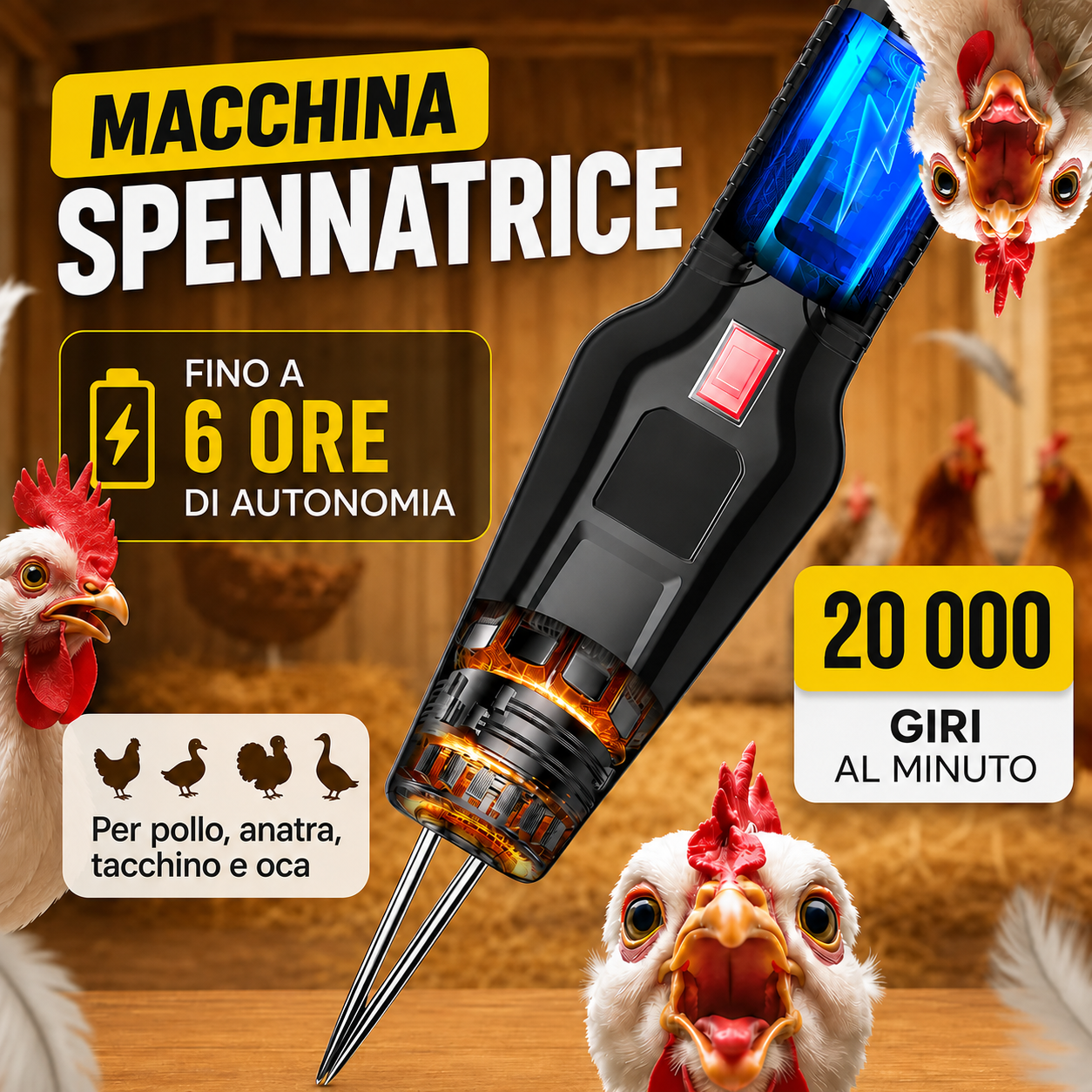 Spennatore Elettrico Rapido — Spenna un Pollo in Soli 60 Secondi