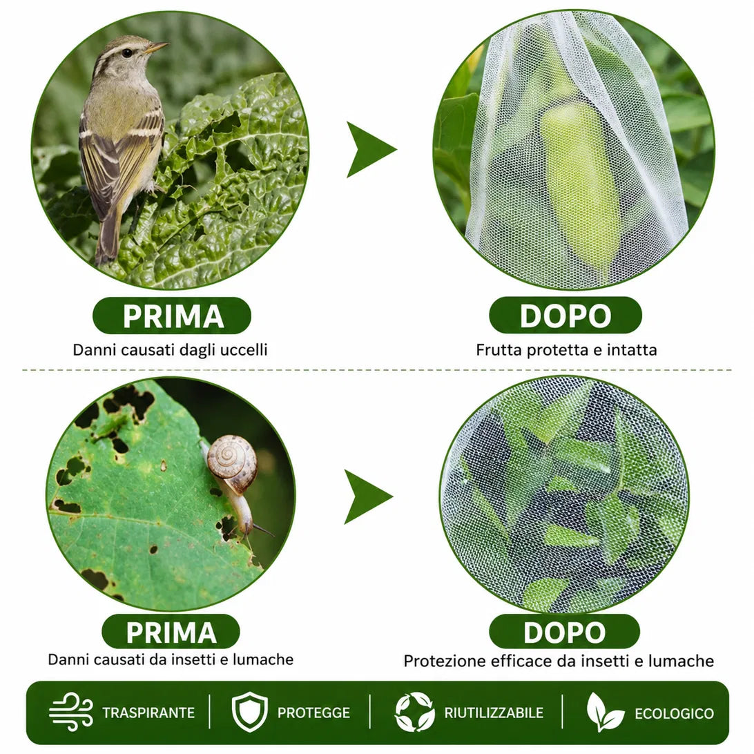 🐛 Sacchetti in Rete Traspirante per Proteggere Frutta e Verdura | Riutilizzabili