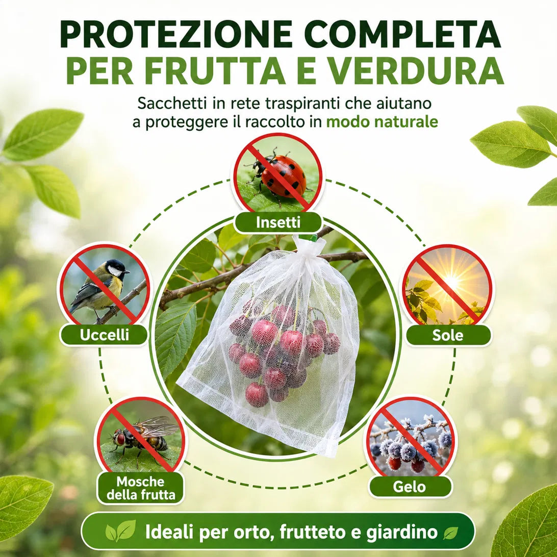 🐛 Sacchetti in Rete Traspirante per Proteggere Frutta e Verdura | Riutilizzabili
