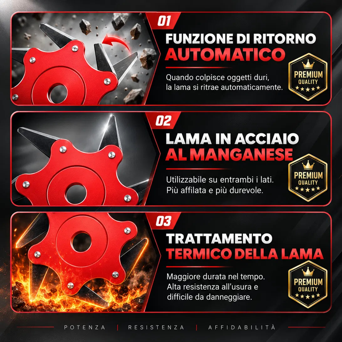 [🎁 4 ACCESSORI INCLUSI] Lama tagliaerba a 6 lame in acciaio al manganese