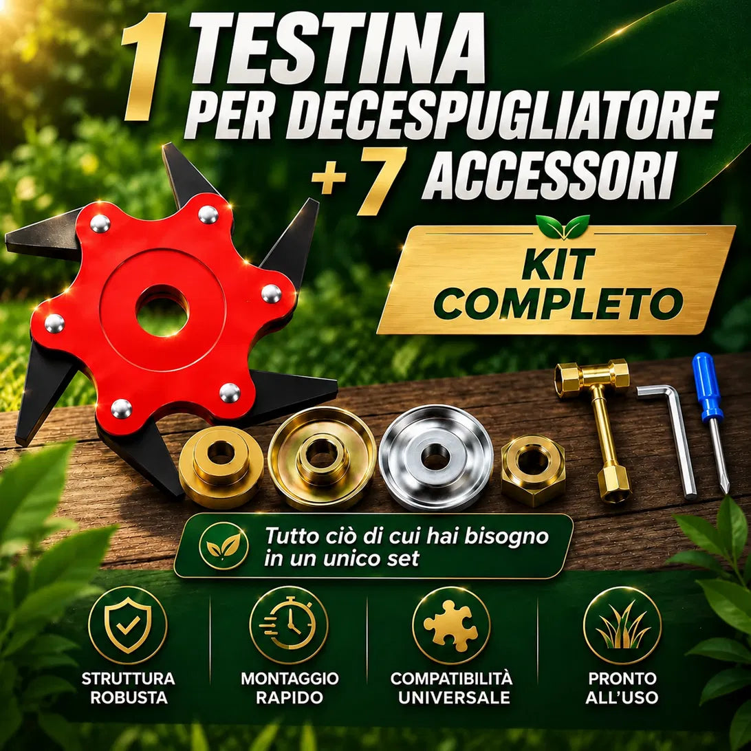 [🎁7 ACCESSORI INCLUSI] Lama tagliaerba a 6 lame in acciaio al manganese