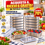 ✨ RICEVI 12, PAGHI SOLO 6! | Contenitori per alimenti in acciaio inox 304 (DIMENSIONE GRANDE - 2400ML)