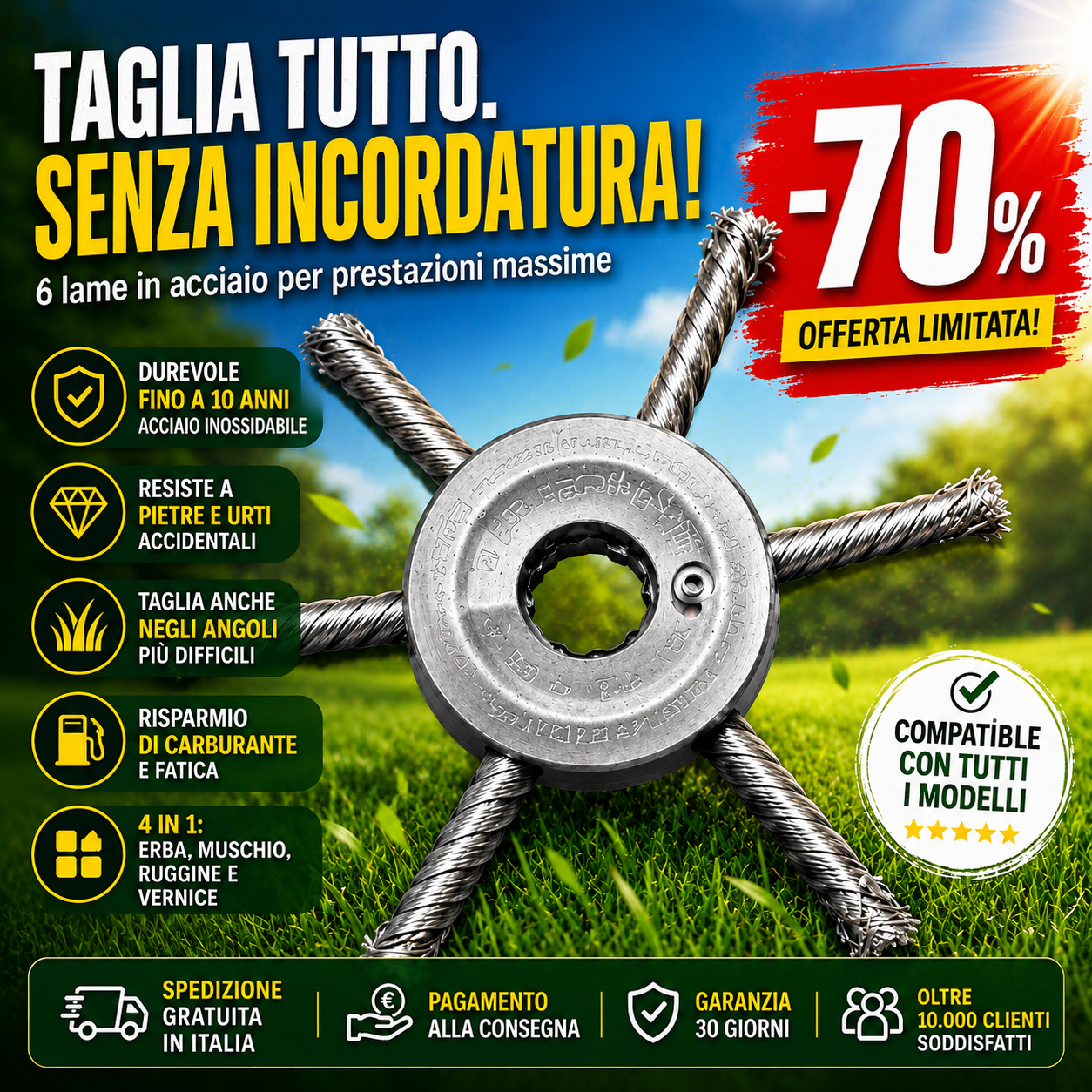⚙️Testina per Decespugliatore Universale — 6 Lame Acciaio Inox