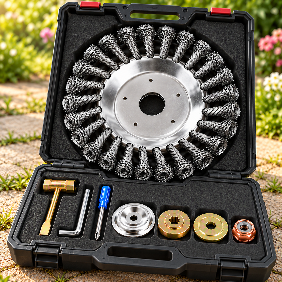 💥-70% OFF | Kit Disco in Filo d’Acciaio per Decespugliatore (Kit Completo di Accessori)
