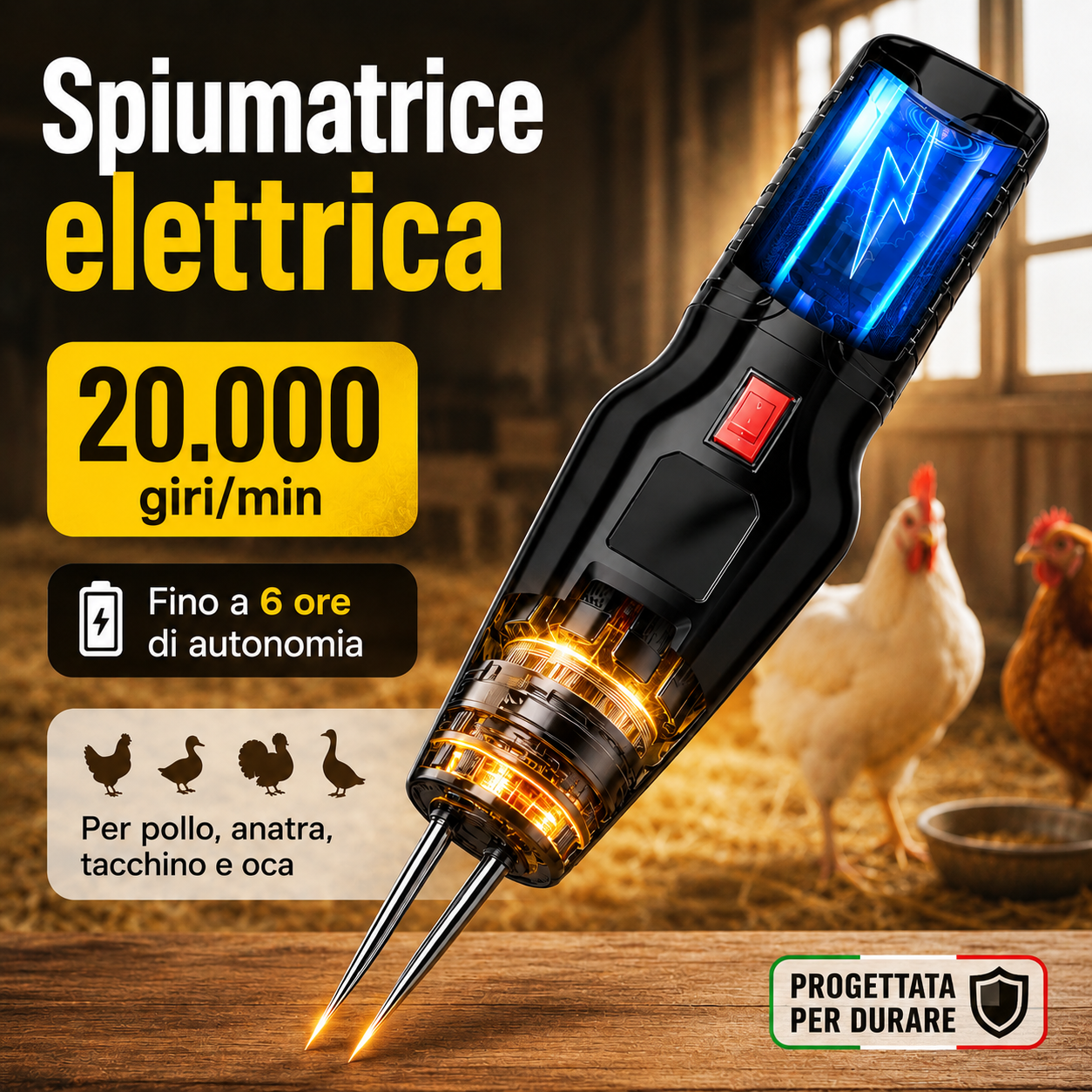 Spiumatrice Elettrica — 60 Secondi per Volatile