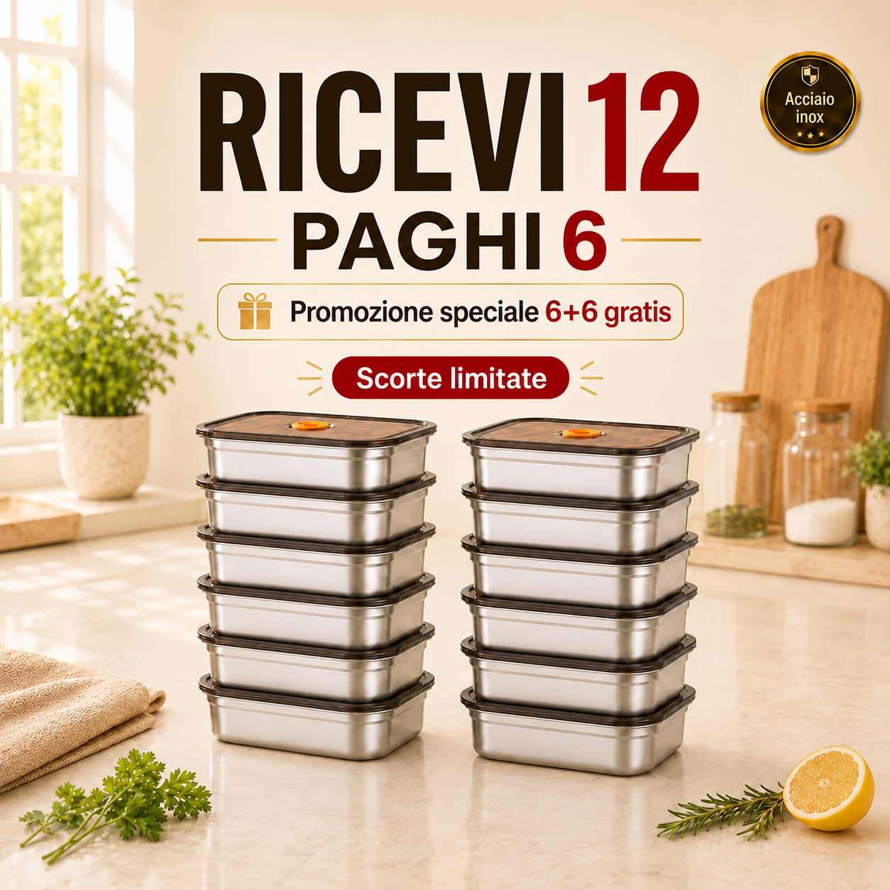 Set di tupper in acciaio 316, ermetici sottovuoto