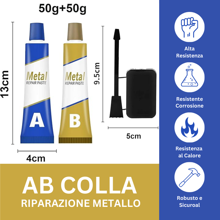 Colla AB per Riparazioni Metalliche Multiuso - La Soluzione Perfetta per Crepe, Perdite e Danni ai Metalli