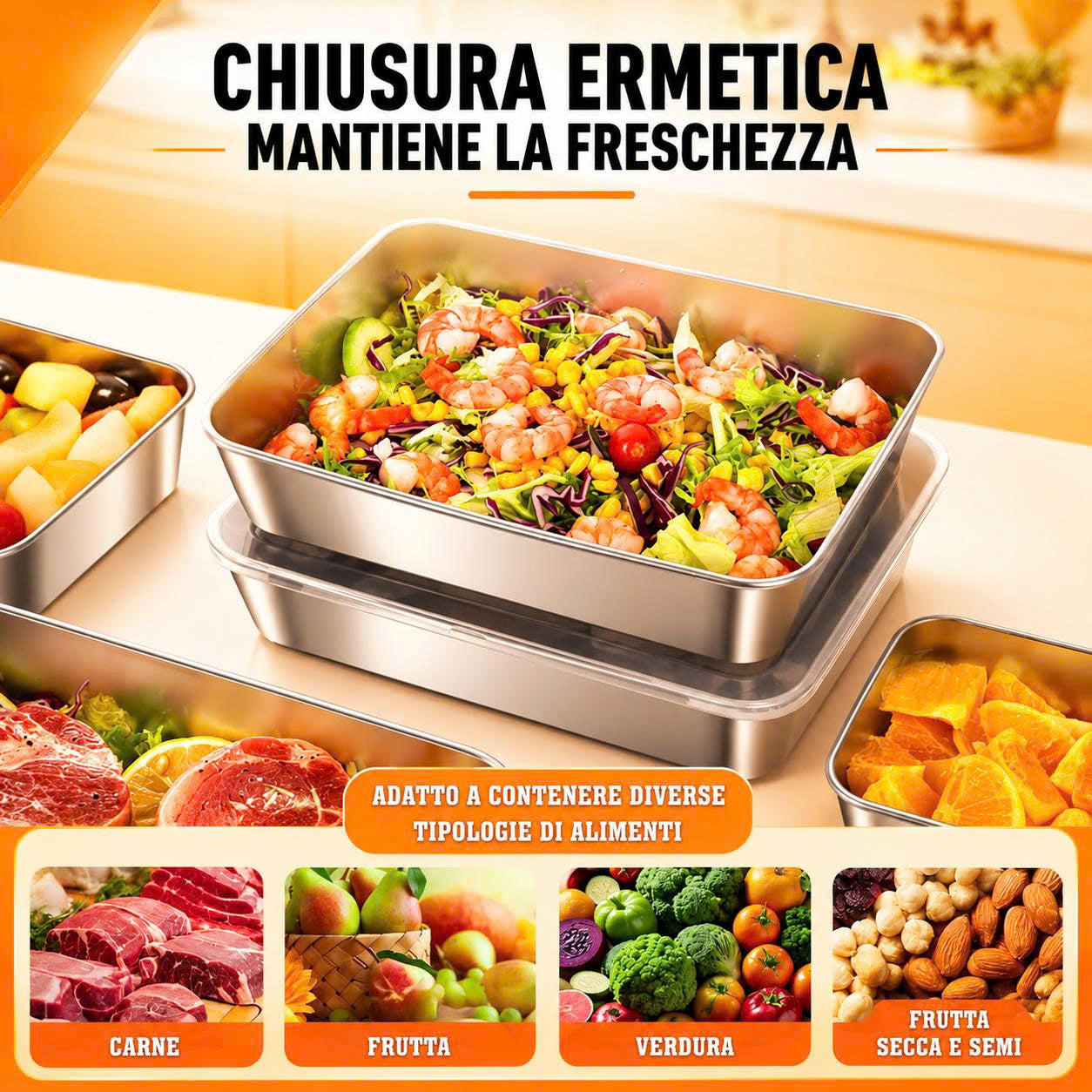 ✨ (8 +🎁4 GRATIS) | Contenitore Per Alimenti Da 2000 ML In Acciaio Inox Tedesco Massiccio 304